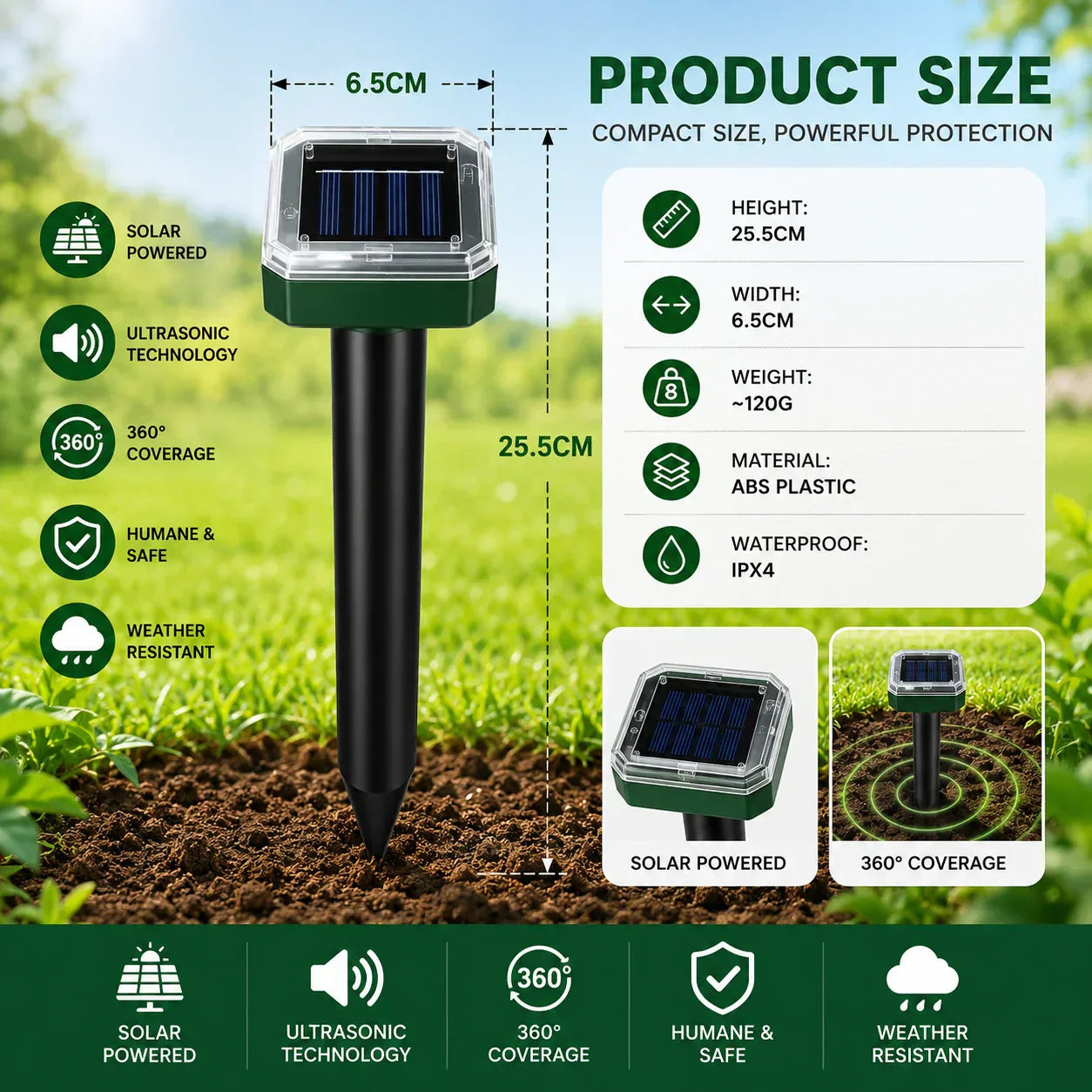 Spring Sale 50% OFF☘️Solar Powered Waterproof Screw Mole Repellent🐭